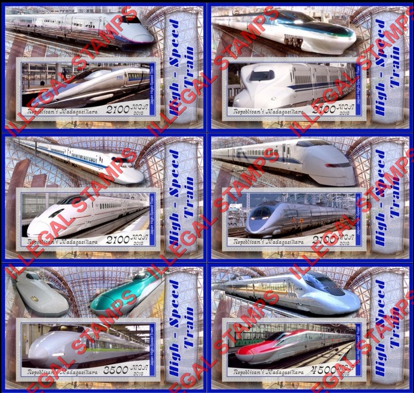 Madagascar 2018 High Speed Trains Illegal Stamp Souvenir Sheets of 1 Madagascar 2018 High Speed Trains Illegal Stamp Souvenir Sheets of 1