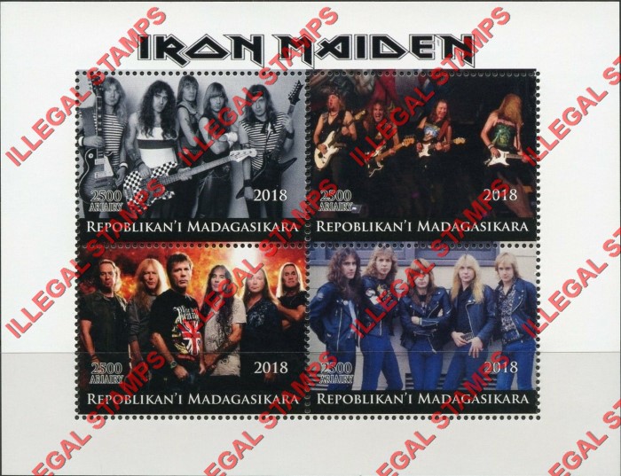 Madagascar 2018 Iron Maiden Illegal Stamp Souvenir Sheet of 4 Madagascar 2018 Iron Maiden Illegal Stamp Souvenir Sheet of 4