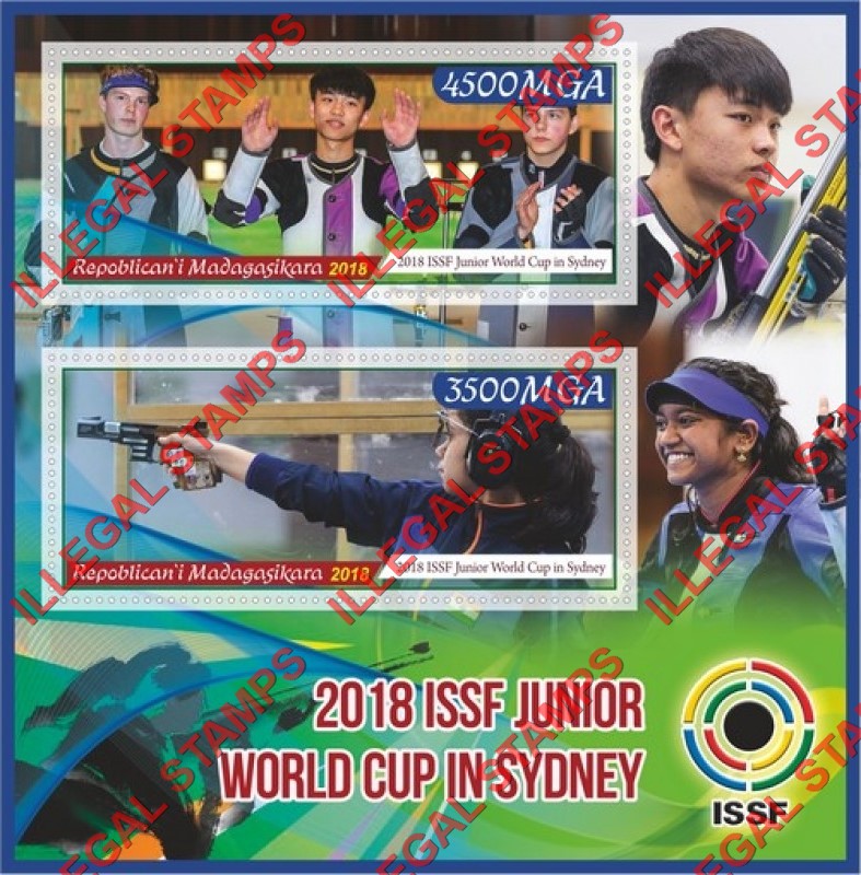 Madagascar 2018 ISSF Junior World Cup in Sydney Illegal Stamp Souvenir Sheet of 2 Madagascar 2018 ISSF Junior World Cup in Sydney Illegal Stamp Souvenir Sheet of 2