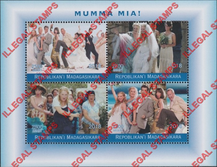 Madagascar 2018 Mamma Mia Illegal Stamp Souvenir Sheet of 4 Madagascar 2018 Mamma Mia Illegal Stamp Souvenir Sheet of 4