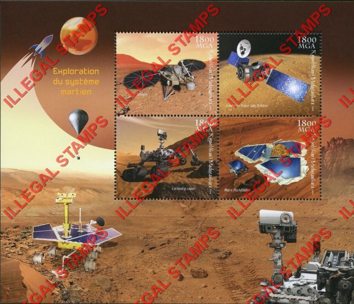 Madagascar 2018 Exploration of Mars Illegal Stamp Souvenir Sheet of 4 Madagascar 2018 Exploration of Mars Illegal Stamp Souvenir Sheet of 4