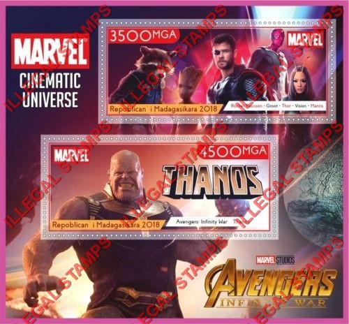 Madagascar 2018 Marvel Cinematic Universe Illegal Stamp Souvenir Sheet of 2 Madagascar 2018 Marvel Cinematic Universe Illegal Stamp Souvenir Sheet of 2