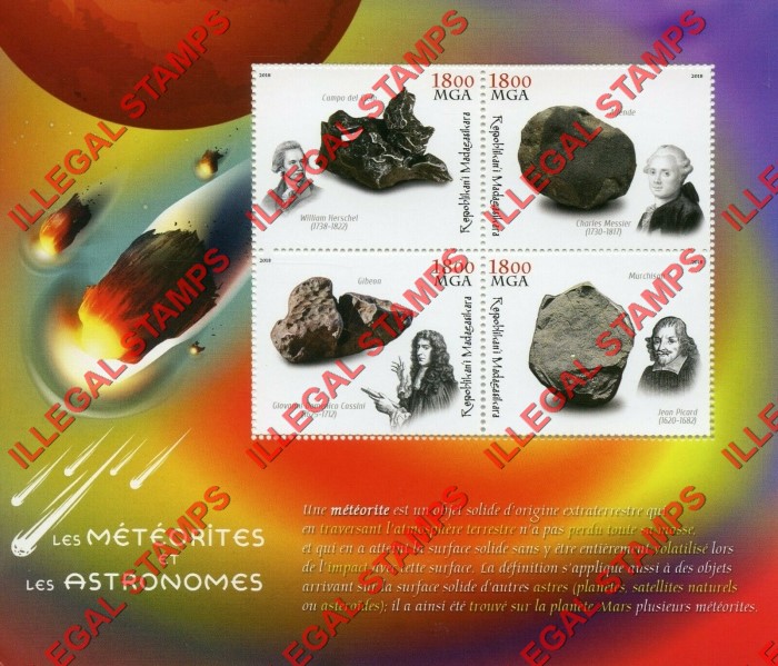 Madagascar 2018 Meteorites and Astronomers Illegal Stamp Souvenir Sheet of 4 Madagascar 2018 Meteorites and Astronomers Illegal Stamp Souvenir Sheet of 4