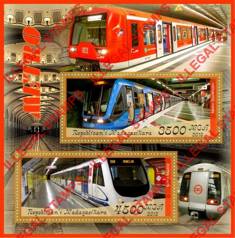 Madagascar 2018 Metro Illegal Stamp Souvenir Sheet of 2 Madagascar 2018 Metro Illegal Stamp Souvenir Sheet of 2