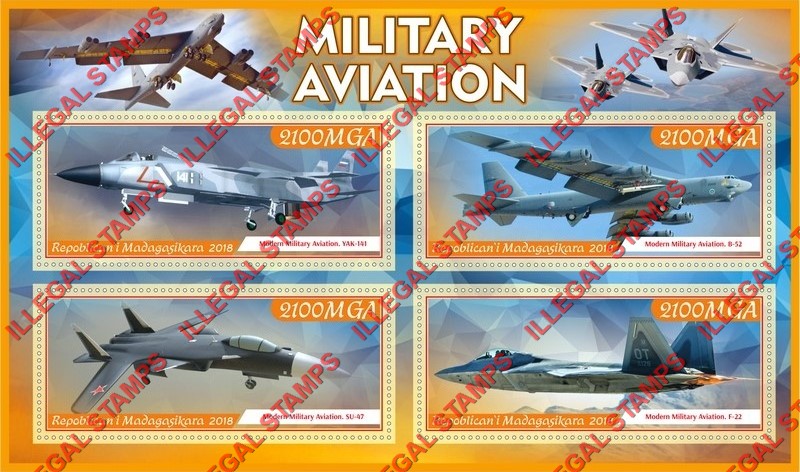 Madagascar 2018 Military Aviation Illegal Stamp Souvenir Sheet of 4 Madagascar 2018 Military Aviation Illegal Stamp Souvenir Sheet of 4