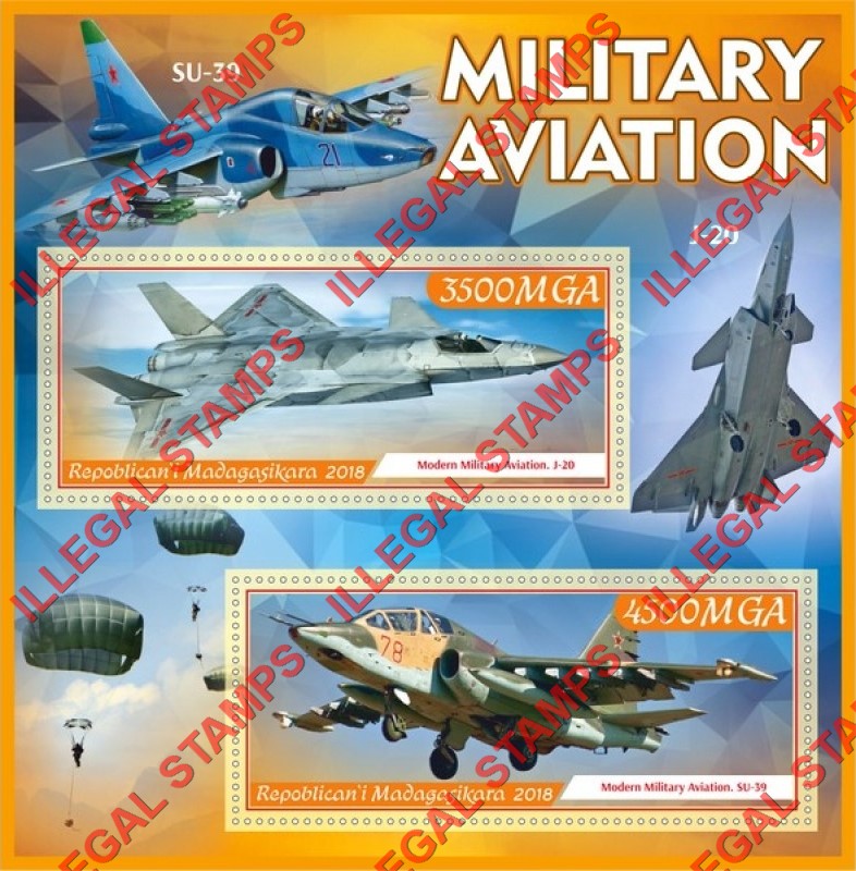 Madagascar 2018 Military Aviation Illegal Stamp Souvenir Sheet of 2 Madagascar 2018 Military Aviation Illegal Stamp Souvenir Sheet of 2