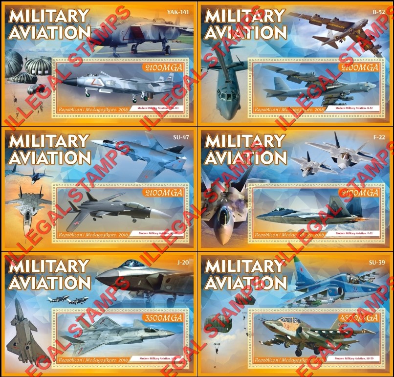Madagascar 2018 Military Aviation Illegal Stamp Souvenir Sheets of 1 Madagascar 2018 Military Aviation Illegal Stamp Souvenir Sheets of 1