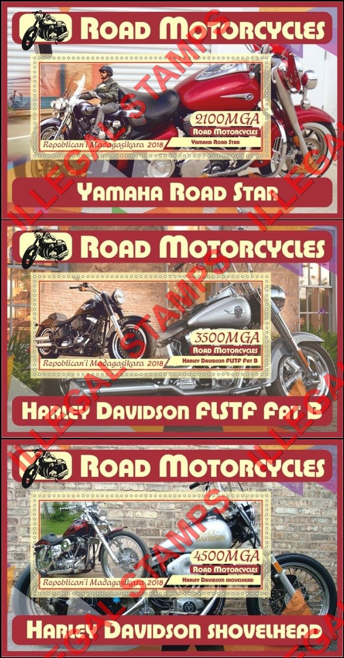Madagascar 2018 Motorcycles Illegal Stamp Souvenir Sheets of 1 (Part 1) Madagascar 2018 Motorcycles Illegal Stamp Souvenir Sheets of 1 (Part 1)