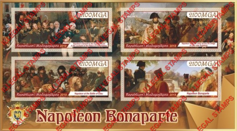 Madagascar 2018 Napoleon Bonaparte Illegal Stamp Souvenir Sheet of 4 Madagascar 2018 Napoleon Bonaparte Illegal Stamp Souvenir Sheet of 4