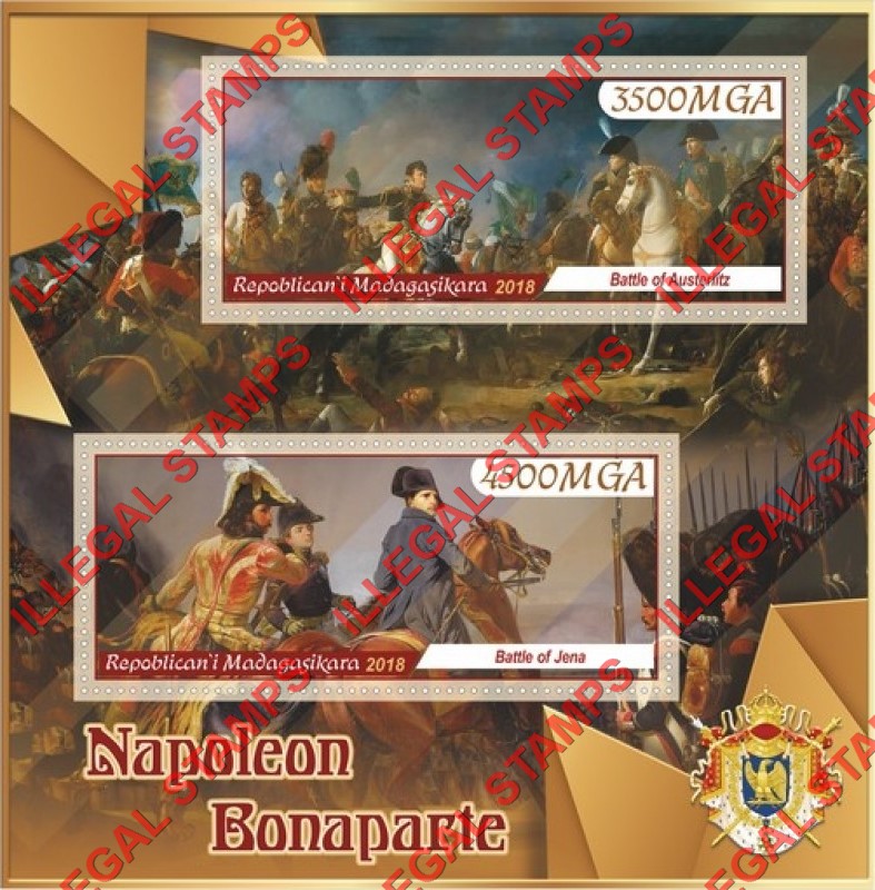 Madagascar 2018 Napoleon Bonaparte Illegal Stamp Souvenir Sheet of 2 Madagascar 2018 Napoleon Bonaparte Illegal Stamp Souvenir Sheet of 2