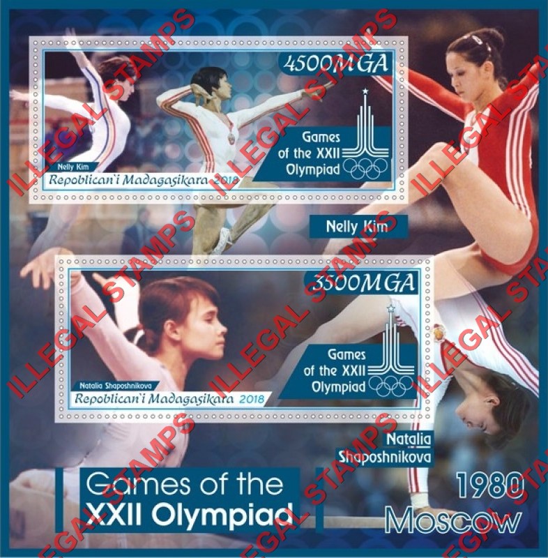 Madagascar 2018 Olympic Games in Moscow in 1980 Illegal Stamp Souvenir Sheet of 2 Madagascar 2018 Olympic Games in Moscow in 1980 Illegal Stamp Souvenir Sheet of 2