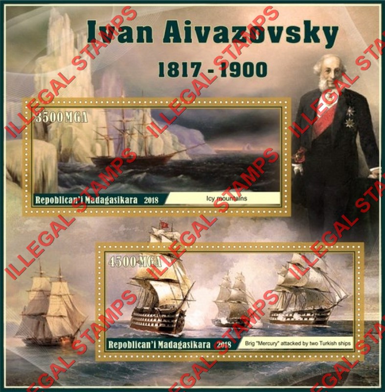 Madagascar 2018 Paintings by Ivan Aivazovsky Illegal Stamp Souvenir Sheet of 2 Madagascar 2018 Paintings by Ivan Aivazovsky Illegal Stamp Souvenir Sheet of 2