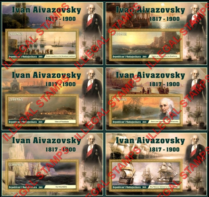 Madagascar 2018 Paintings by Ivan Aivazovsky Illegal Stamp Souvenir Sheets of 1 Madagascar 2018 Paintings by Ivan Aivazovsky Illegal Stamp Souvenir Sheets of 1