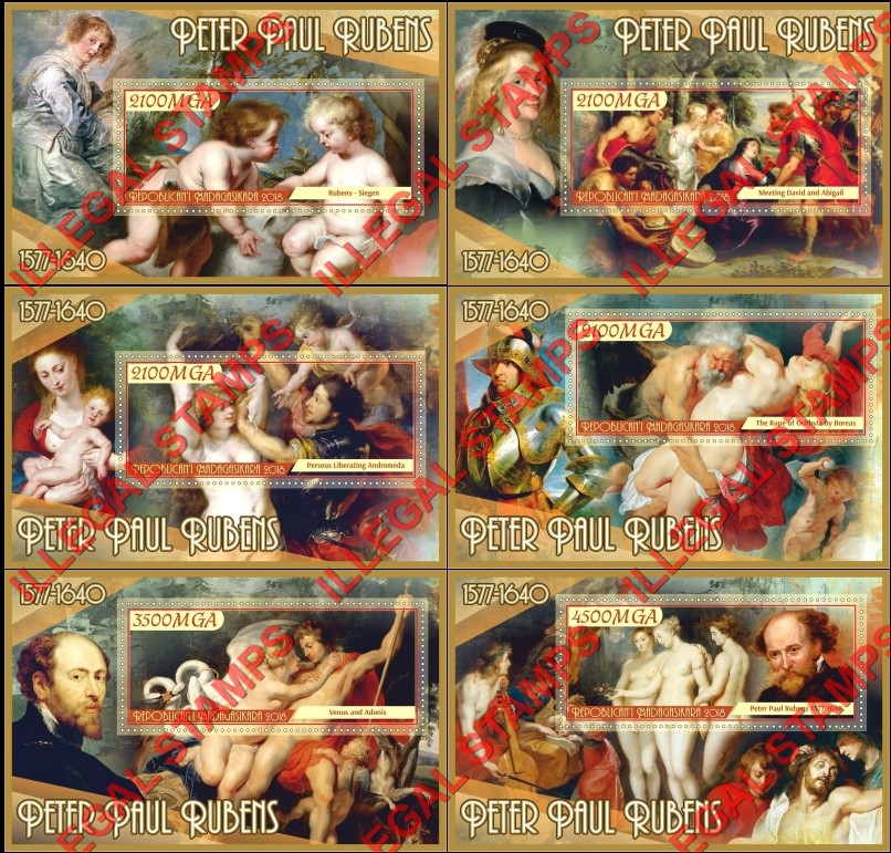 Madagascar 2018 Paintings by Peter Paul Rubens Illegal Stamp Souvenir Sheets of 1 Madagascar 2018 Paintings by Peter Paul Rubens Illegal Stamp Souvenir Sheets of 1