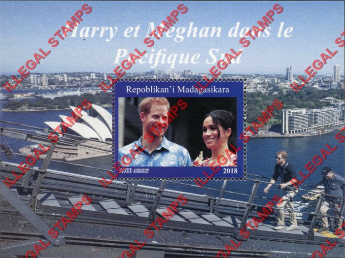 Madagascar 2018 Prince Harry and Meghan Markle Illegal Stamp Souvenir Sheet of 1 Madagascar 2018 Prince Harry and Meghan Markle Illegal Stamp Souvenir Sheet of 1