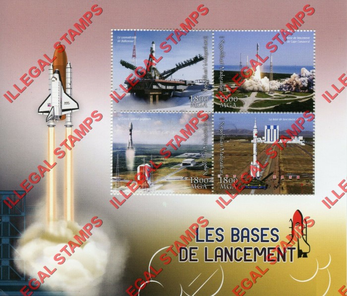 Madagascar 2018 Rocket Launch Bases Illegal Stamp Souvenir Sheet of 4 Madagascar 2018 Rocket Launch Bases Illegal Stamp Souvenir Sheet of 4