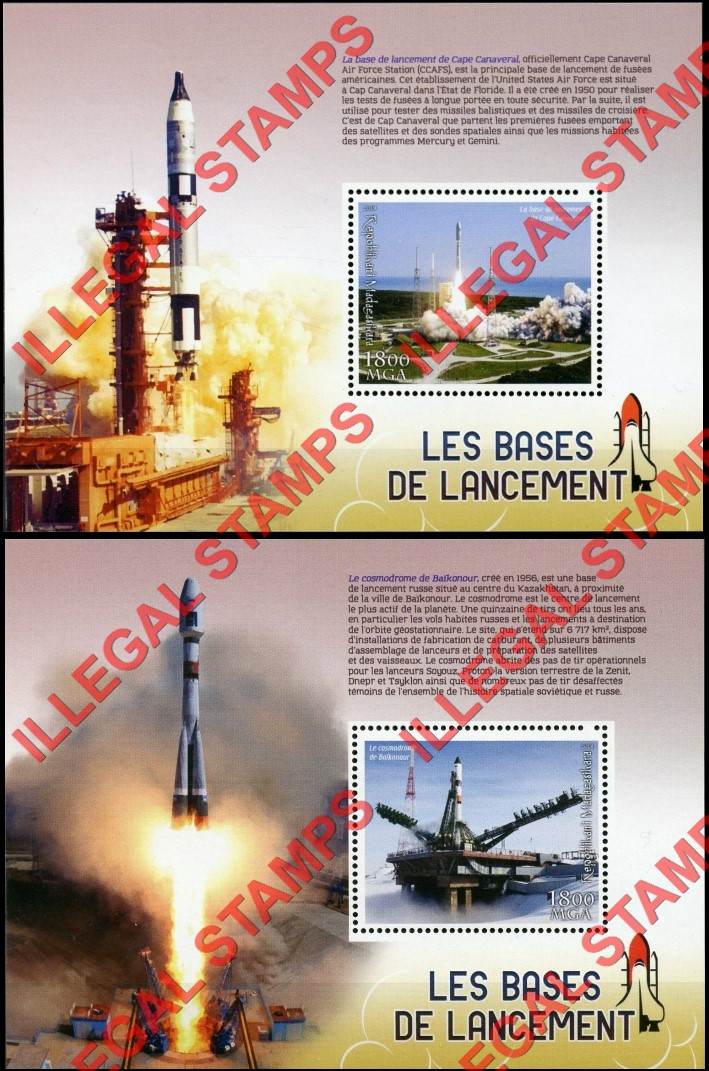 Madagascar 2018 Rocket Launch Bases Illegal Stamp Souvenir Sheets of 1 Part 2) Madagascar 2018 Rocket Launch Bases Illegal Stamp Souvenir Sheets of 1 (Part 2)