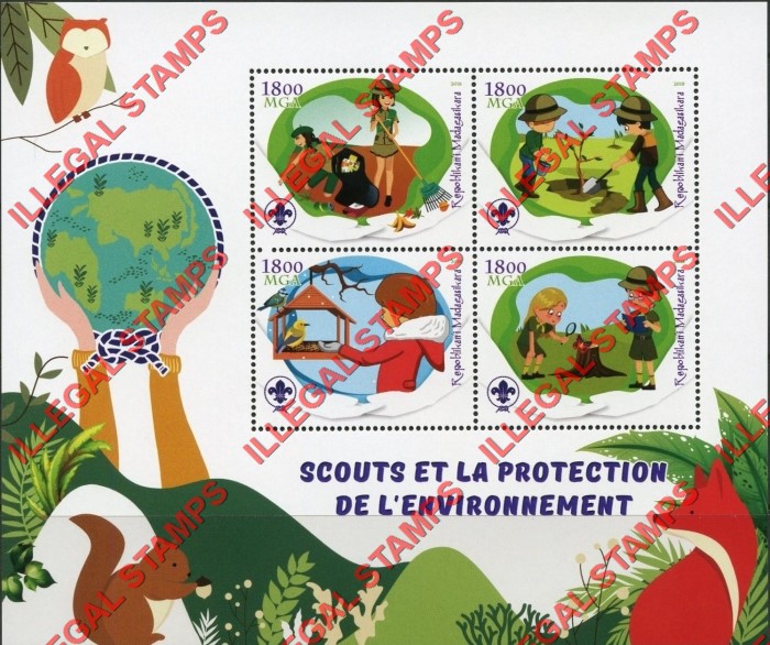 Madagascar 2018 Scouts Protection of the Environment Illegal Stamp Souvenir Sheet of 4 Madagascar 2018 Scouts Protection of the Environment Illegal Stamp Souvenir Sheet of 4