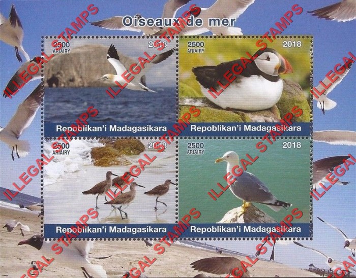 Madagascar 2018 Sea Birds Illegal Stamp Souvenir Sheet of 4 Madagascar 2018 Sea Birds Illegal Stamp Souvenir Sheet of 4