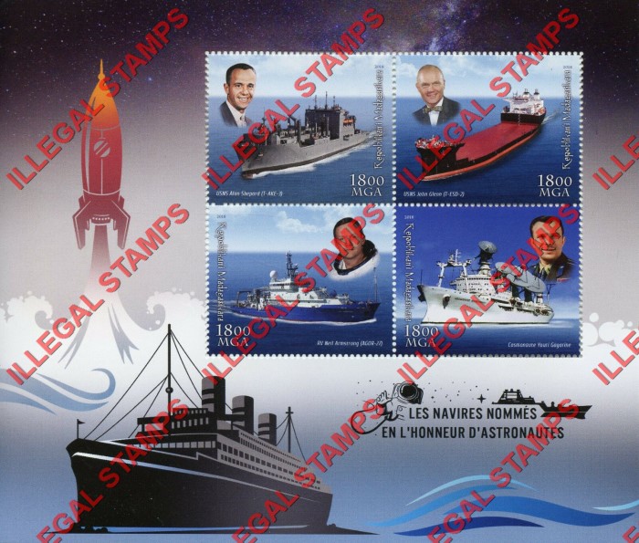 Madagascar 2018 Ships Named After Astronauts Illegal Stamp Souvenir Sheet of 4 Madagascar 2018 Ships Named After Astronauts Illegal Stamp Souvenir Sheet of 4