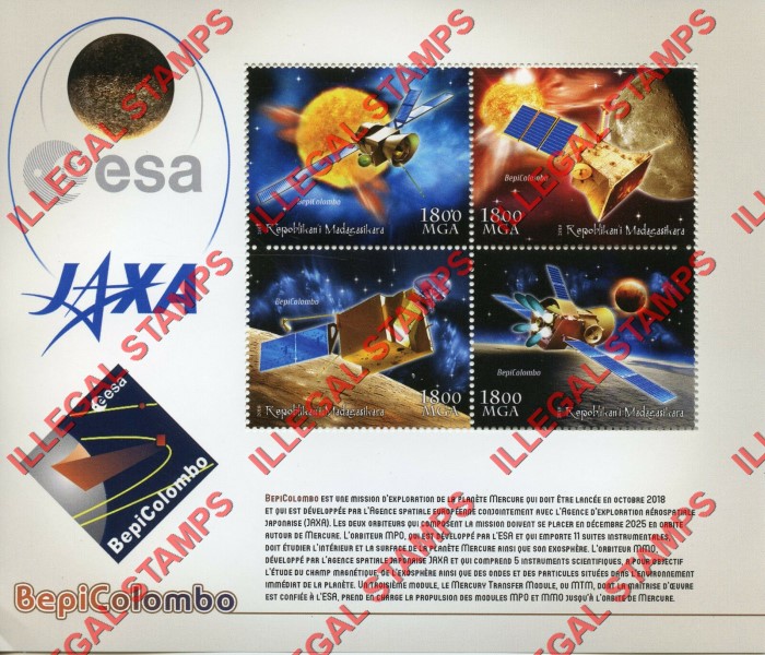 Madagascar 2018 Space BepiColombo Illegal Stamp Souvenir Sheet of 4 Madagascar 2018 Space BepiColombo Illegal Stamp Souvenir Sheet of 4