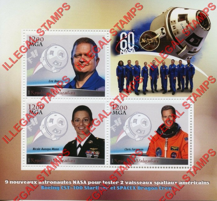 Madagascar 2018 SpaceX Dragon Crew Illegal Stamp Souvenir Sheet of 3 (Sheet 1) Madagascar 2018 SpaceX Dragon Crew Illegal Stamp Souvenir Sheet of 3 (Sheet 1)