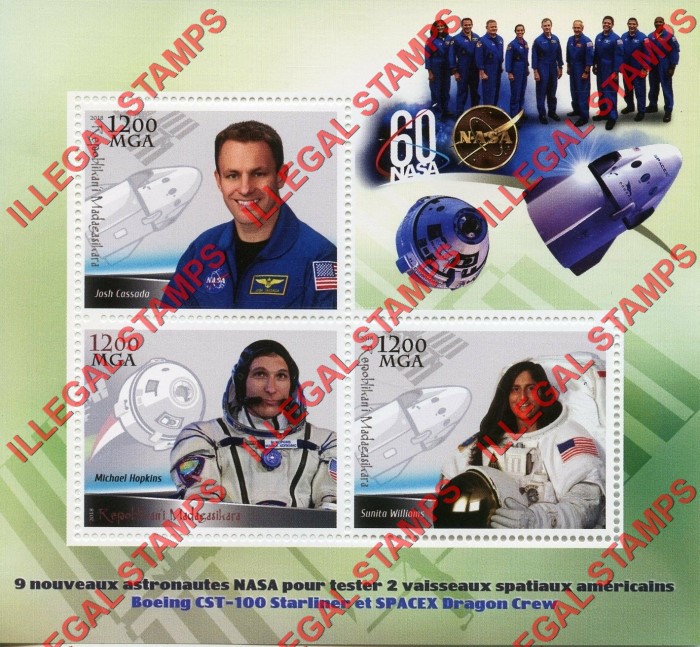 Madagascar 2018 SpaceX Dragon Crew Illegal Stamp Souvenir Sheet of 3 (Sheet 2) Madagascar 2018 SpaceX Dragon Crew Illegal Stamp Souvenir Sheet of 3 (Sheet 2)