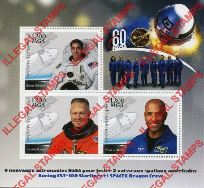 Madagascar 2018 SpaceX Dragon Crew Illegal Stamp Souvenir Sheet of 3 (Sheet 3) Madagascar 2018 SpaceX Dragon Crew Illegal Stamp Souvenir Sheet of 3 (Sheet 3)