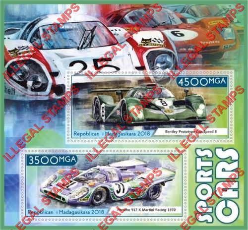 Madagascar 2018 Sports Cars Illegal Stamp Souvenir Sheet of 2 Madagascar 2018 Sports Cars Illegal Stamp Souvenir Sheet of 2