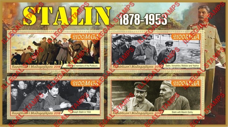 Madagascar 2018 Stalin Illegal Stamp Souvenir Sheet of 4 Madagascar 2018 Stalin Illegal Stamp Souvenir Sheet of 4