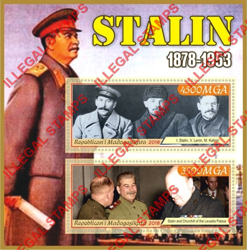 Madagascar 2018 Stalin Illegal Stamp Souvenir Sheet of 2 Madagascar 2018 Stalin Illegal Stamp Souvenir Sheet of 2