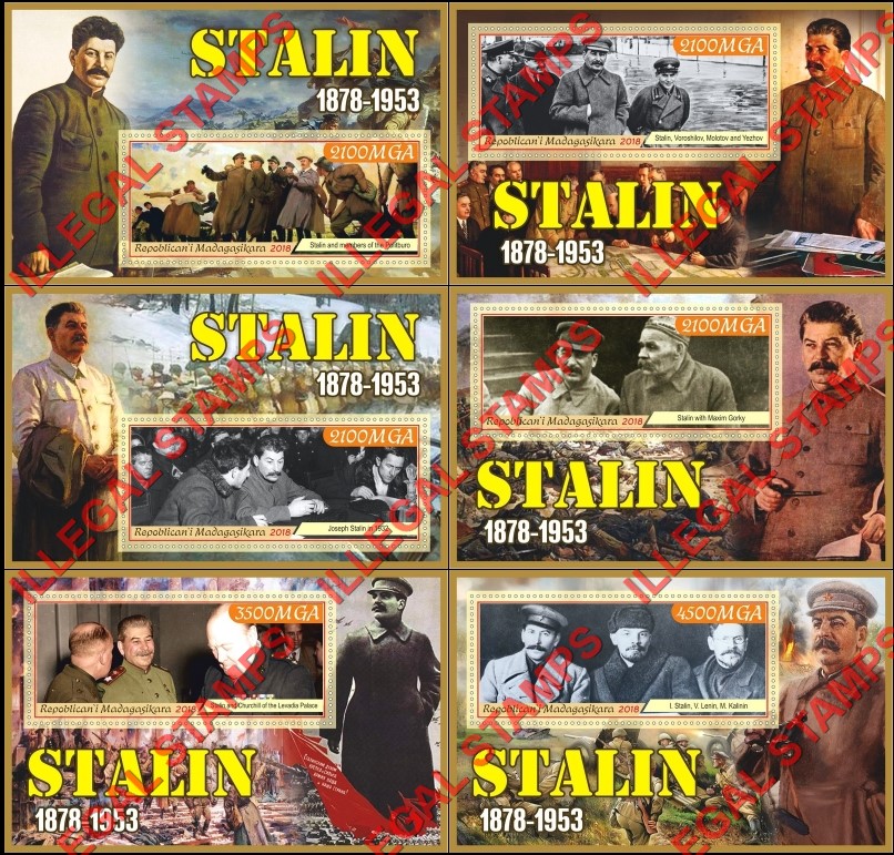 Madagascar 2018 Stalin Illegal Stamp Souvenir Sheets of 1 Madagascar 2018 Stalin Illegal Stamp Souvenir Sheets of 1