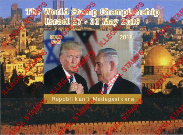 Madagascar 2018 Stamp Championship Israel Netanyahu Illegal Stamp Souvenir Sheet of 1 Madagascar 2018 Stamp Championship Israel Netanyahu Illegal Stamp Souvenir Sheet of 1