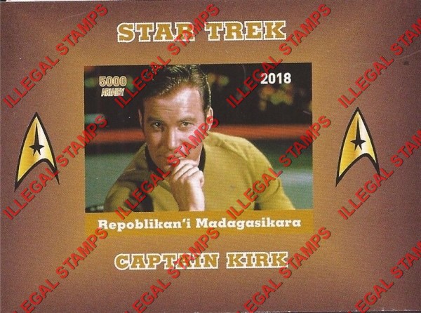 Madagascar 2018 Star Trek Captain Kirk Illegal Stamp Souvenir Sheet of 1 Madagascar 2018 Star Trek Captain Kirk Illegal Stamp Souvenir Sheet of 1