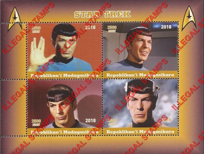 Madagascar 2018 Star Trek Spock Illegal Stamp Souvenir Sheet of 4 Madagascar 2018 Star Trek Spock Illegal Stamp Souvenir Sheet of 4