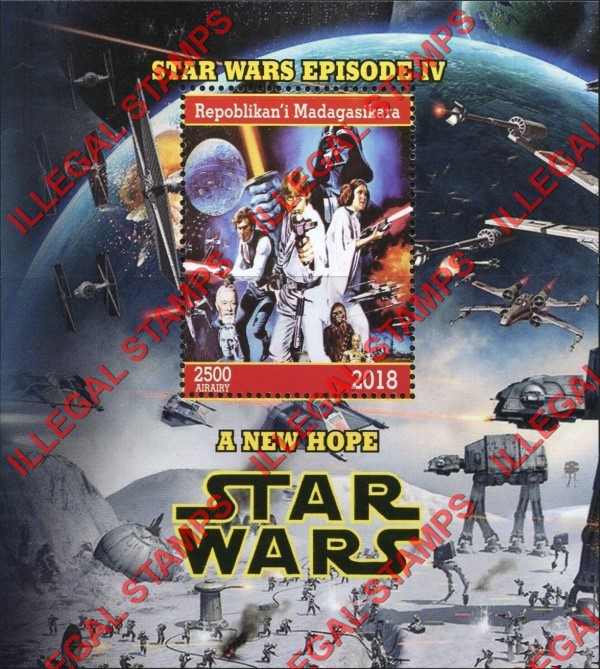 Madagascar 2018 Star Wars Episode IV Illegal Stamp Souvenir Sheet of 1 Madagascar 2018 Star Wars Episode IV Illegal Stamp Souvenir Sheet of 1
