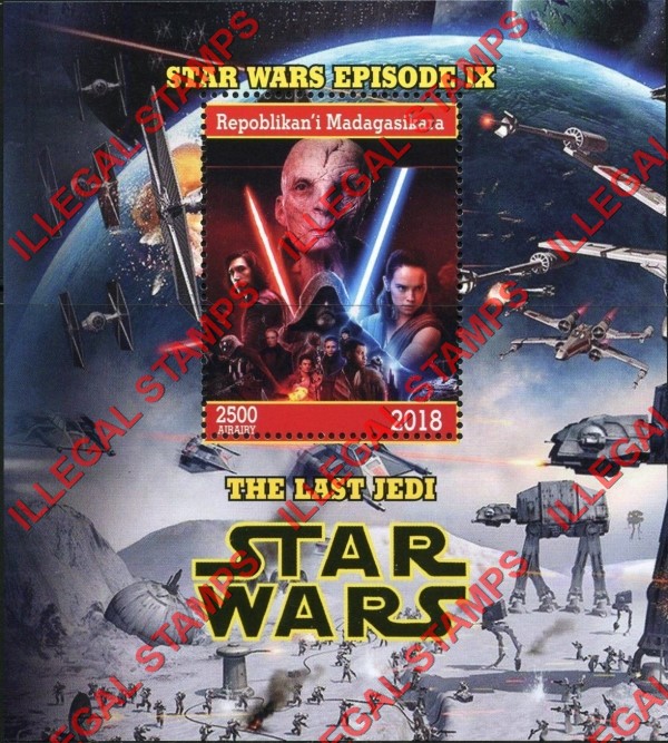 Madagascar 2018 Star Wars Episode IX Illegal Stamp Souvenir Sheet of 1 Madagascar 2018 Star Wars Episode IX Illegal Stamp Souvenir Sheet of 1