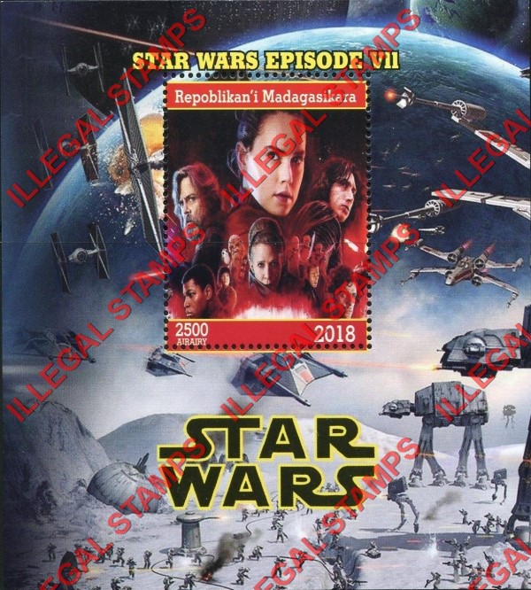 Madagascar 2018 Star Wars Episode VII Illegal Stamp Souvenir Sheet of 1 Madagascar 2018 Star Wars Episode VII Illegal Stamp Souvenir Sheet of 1