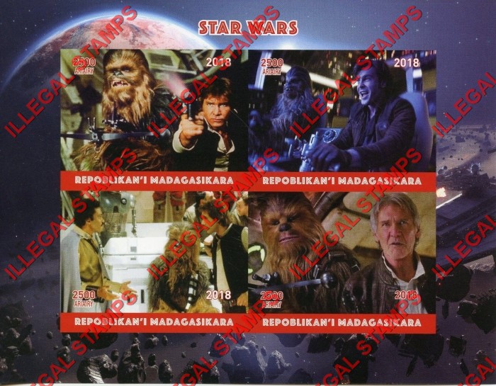 Madagascar 2018 Star Wars Illegal Stamp Souvenir Sheet of 4 Madagascar 2018 Star Wars Illegal Stamp Souvenir Sheet of 4