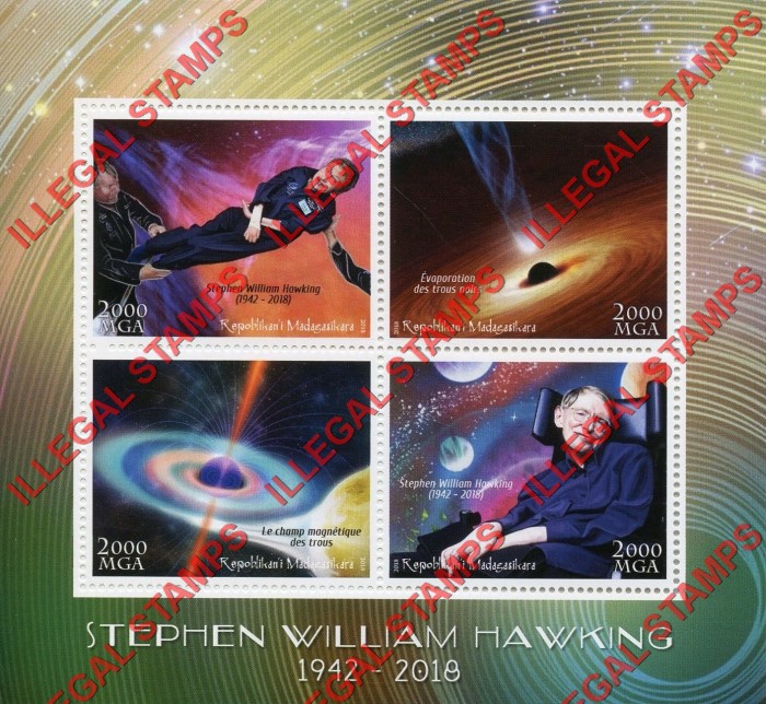 Madagascar 2018 Stephen Hawking Illegal Stamp Souvenir Sheet of 4 Madagascar 2018 Stephen Hawking Illegal Stamp Souvenir Sheet of 4