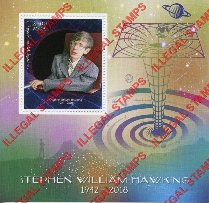 Madagascar 2018 Stephen Hawking Illegal Stamp Souvenir Sheet of 1 Madagascar 2018 Stephen Hawking Illegal Stamp Souvenir Sheet of 1