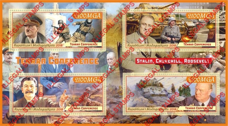Madagascar 2018 Tehran Conference Illegal Stamp Souvenir Sheet of 4 Madagascar 2018 Tehran Conference Illegal Stamp Souvenir Sheet of 4