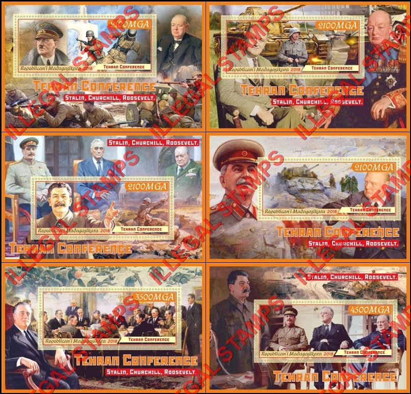 Madagascar 2018 Tehran Conference Illegal Stamp Souvenir Sheets of 1 Madagascar 2018 Tehran Conference Illegal Stamp Souvenir Sheets of 1