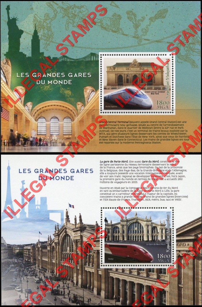 Madagascar 2018 Big Train Stations of the World Illegal Stamp Souvenir Sheets of 1 (Part 1) Madagascar 2018 Big Train Stations of the World Illegal Stamp Souvenir Sheets of 1 (Part 1)