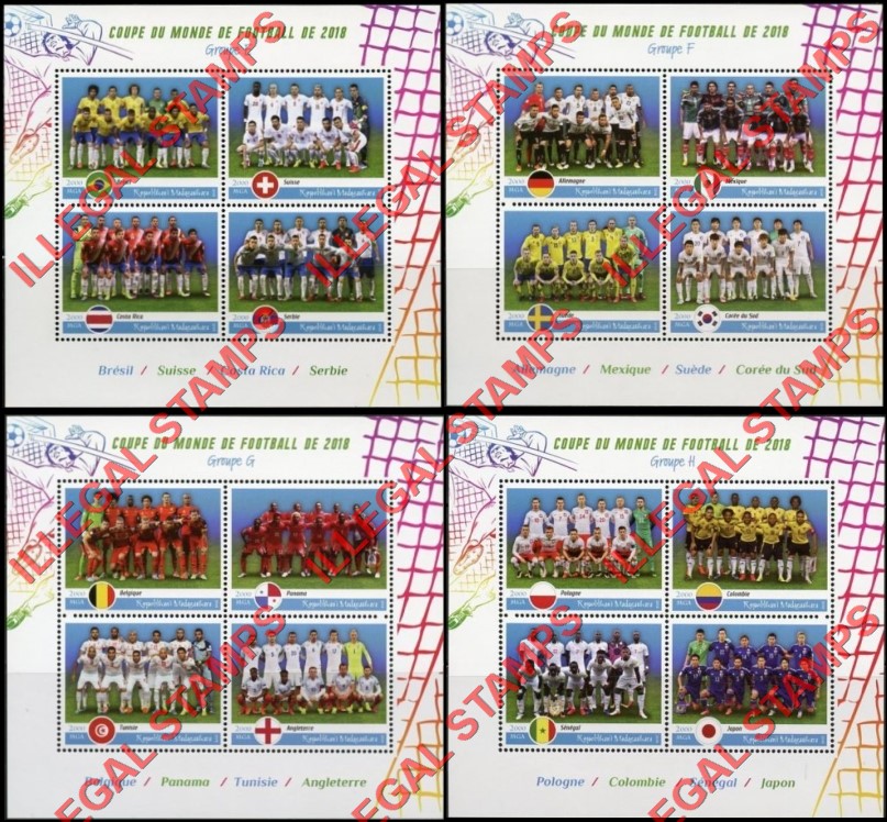 Madagascar 2018 World Cup Soccer Groups (Football) Illegal Stamp Souvenir Sheets of 4 (Part 2) Madagascar 2018 World Cup Soccer Groups (Football) Illegal Stamp Souvenir Sheets of 4 (Part 2)