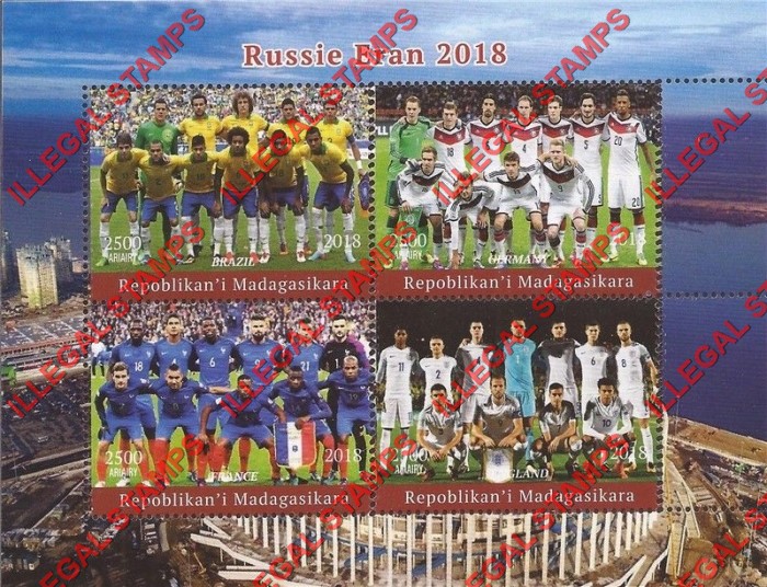 Madagascar 2018 World Cup Soccer Teams Illegal Stamp Souvenir Sheet of 4 Madagascar 2018 World Cup Soccer Teams Illegal Stamp Souvenir Sheet of 4
