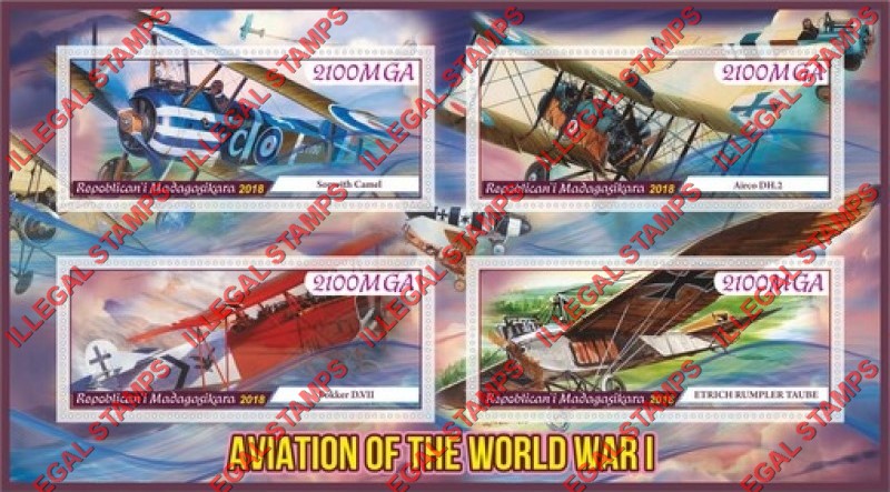 Madagascar 2018 World War I Aviation Illegal Stamp Souvenir Sheet of 4 Madagascar 2018 World War I Aviation Illegal Stamp Souvenir Sheet of 4