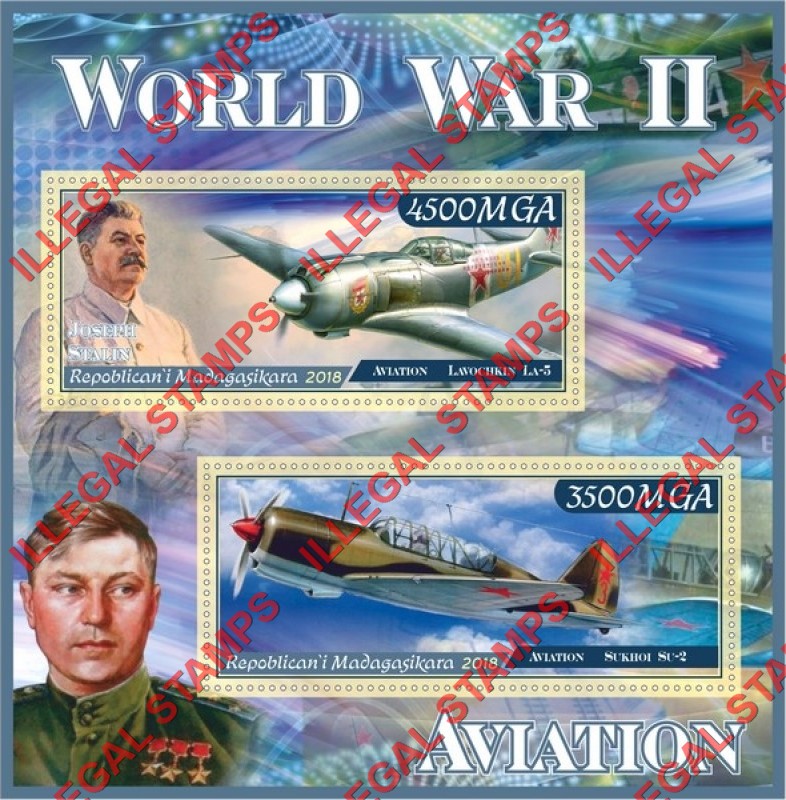 Madagascar 2018 World War II Aviation Illegal Stamp Souvenir Sheet of 2 Madagascar 2018 World War II Aviation Illegal Stamp Souvenir Sheet of 2