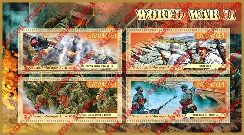 Madagascar 2018 World War II Illegal Stamp Souvenir Sheet of 4 Madagascar 2018 World War II Illegal Stamp Souvenir Sheet of 4