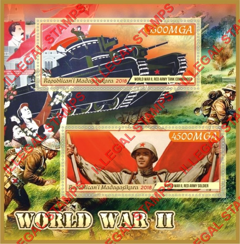 Madagascar 2018 World War II Illegal Stamp Souvenir Sheet of 2 Madagascar 2018 World War II Illegal Stamp Souvenir Sheet of 2